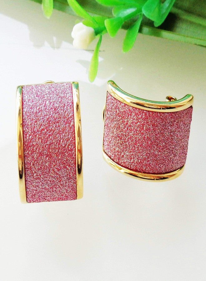 Navachi 18k Gold Plated Square Rainbow Pink Glitter Omega Back Az1452e Earrings - Image 3