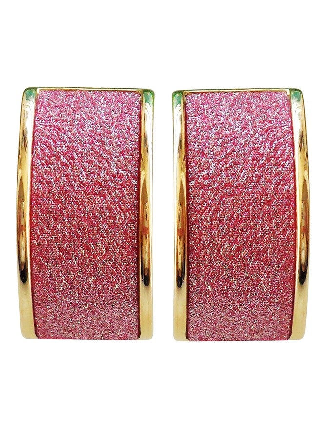 Navachi 18k Gold Plated Square Rainbow Pink Glitter Omega Back Az1452e Earrings - Image 1