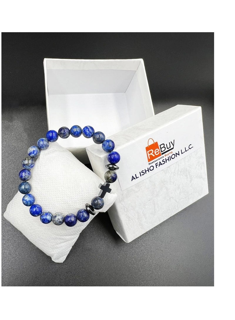 REBUY Lapis with Hematite charm Bracelet for Unisex - Image 1