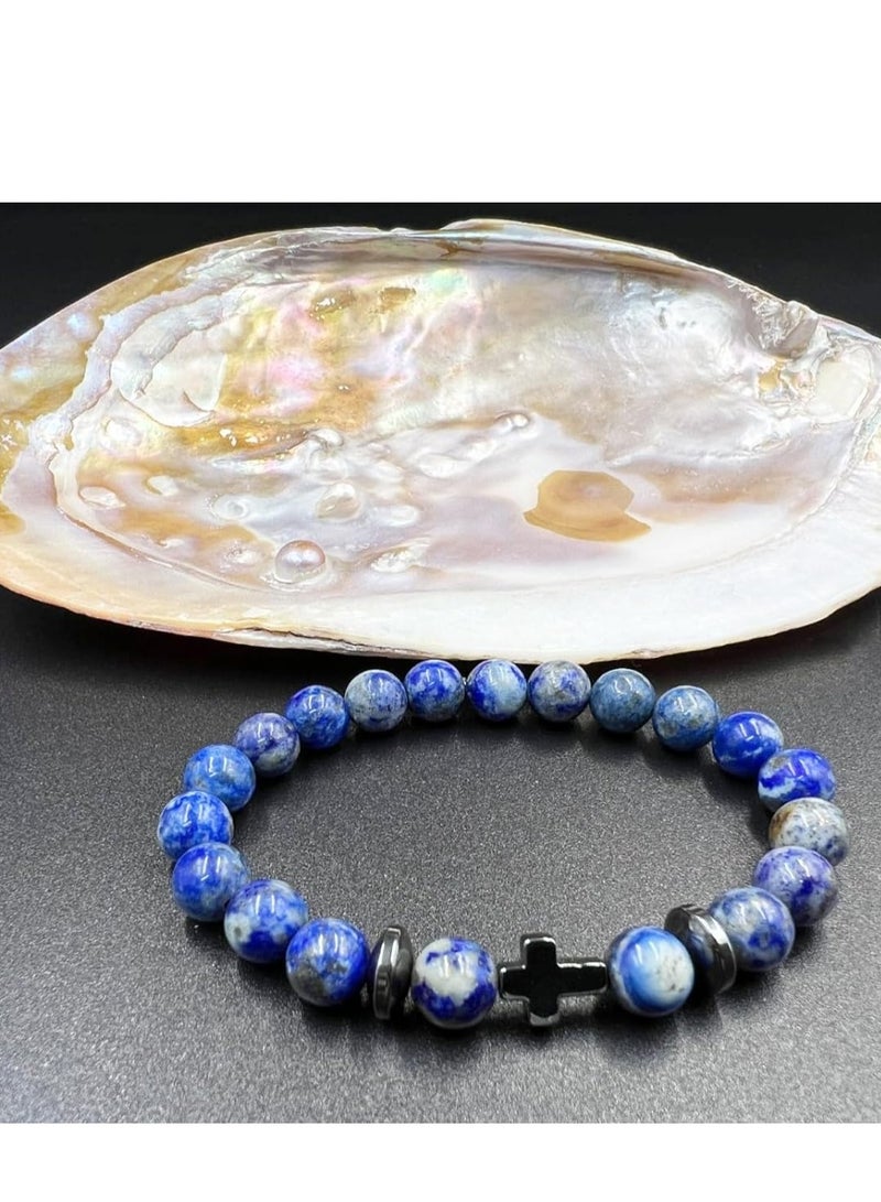 REBUY Lapis with Hematite charm Bracelet for Unisex - Image 5