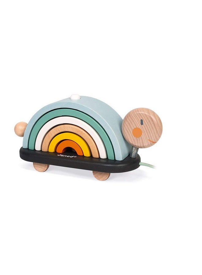 Janod - Sweet Cocoon Wooden Rainbow Turtle Stacking and Pull Toy 7 Piece Building and Nesting Stack with 6 Pastel Arches, Wobbling Head and Tail and String - Ages 18 Months+ - J0440 - Image 4