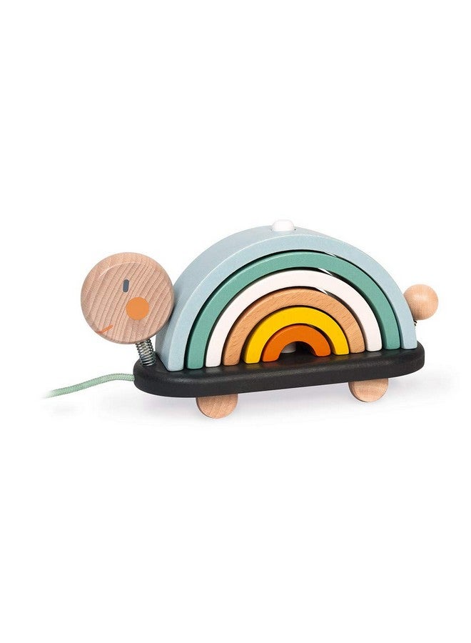 Janod - Sweet Cocoon Wooden Rainbow Turtle Stacking and Pull Toy 7 Piece Building and Nesting Stack with 6 Pastel Arches, Wobbling Head and Tail and String - Ages 18 Months+ - J0440 - Image 1