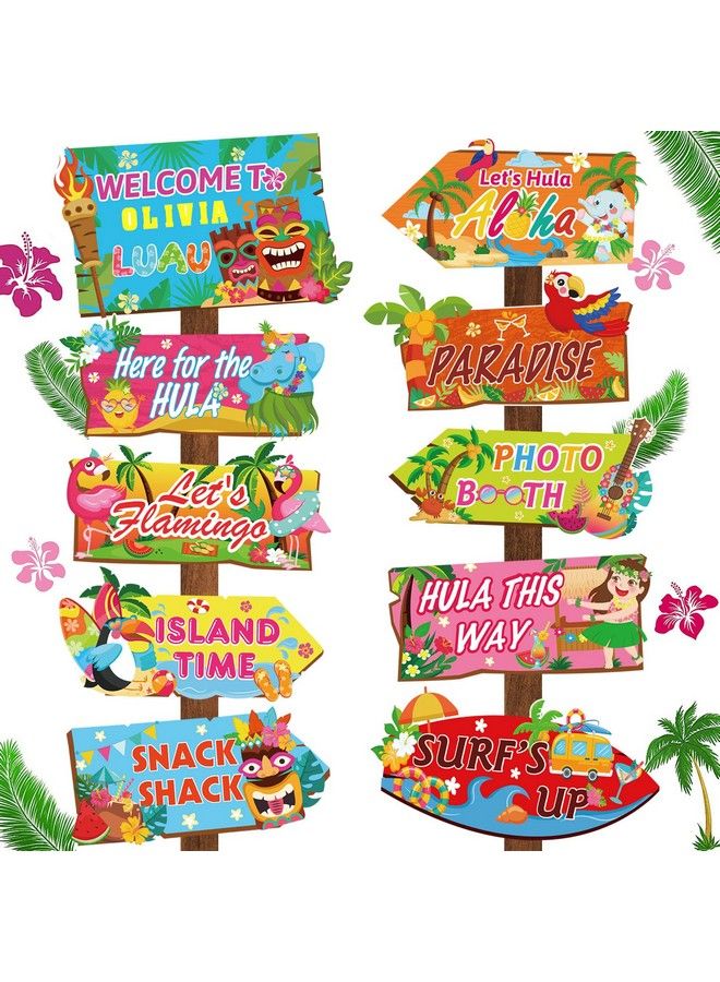 HOWAF لافتة ترحيب لحفلة هاواي، 10 قطع، لافتات اتجاهية للحفلات ذات طابع استوائي لمستلزمات حفلات حمام السباحة الصيفية، قطع لصور حفلات Luau الصيفية لتزيين الباب الأمامي - Image 2