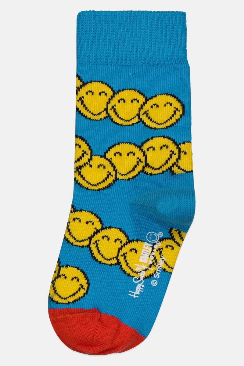 Happy Socks x Smiley World Toddlers Boy 1 Pair Zen Smiley Crew Socks, Blue - Image 1