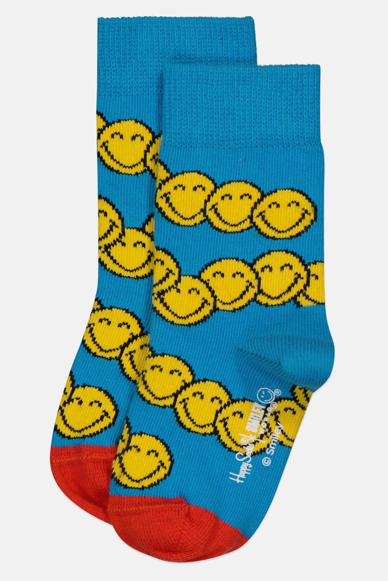 Happy Socks x Smiley World Toddlers Boy 1 Pair Zen Smiley Crew Socks, Blue - Image 3