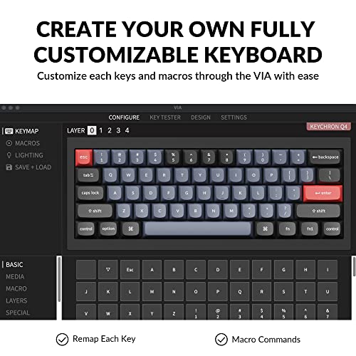 Keychron Q4 Wired Custom Mechanical Keyboard, 60% Layout QMK/VIA Programmable Macro with Hot-swappable Gateron G Pro Blue Switch Double Gasket Compatible with Mac Windows Linux (Black) - Image 3