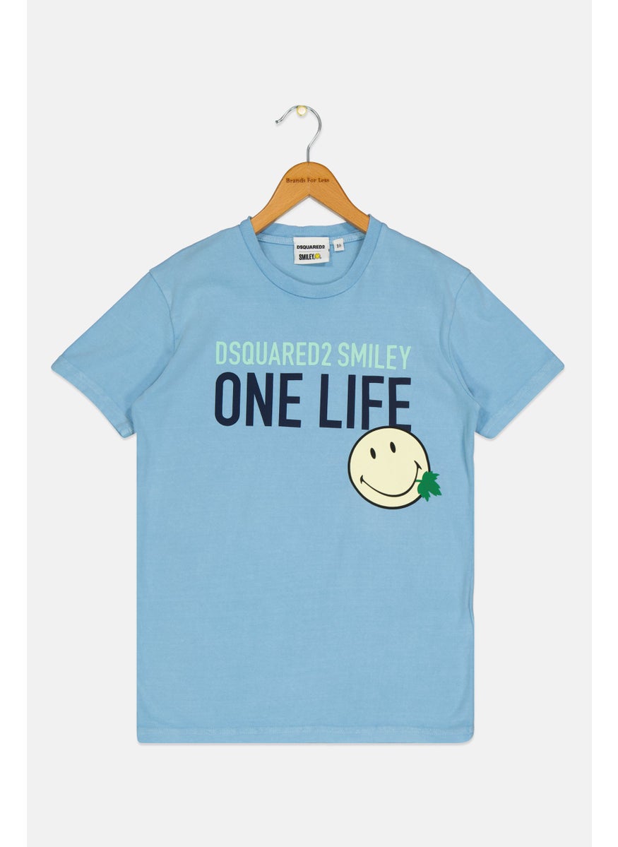 DSQUARED2 DSquared2 x Smiley Kids Boy Short Sleeves Brand Logo T-Shirt, Blue  - Image 1