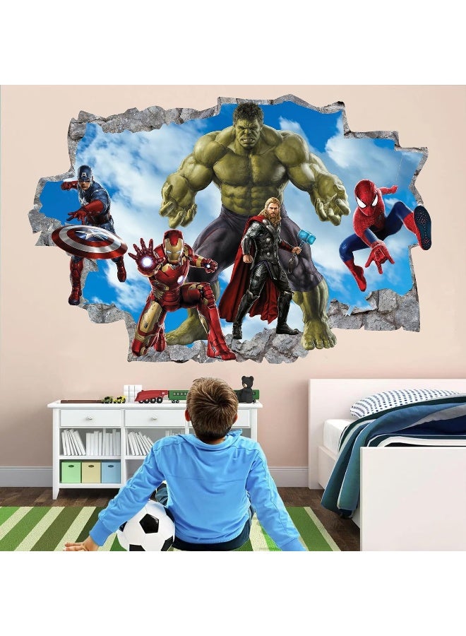 Wthh Superhero Wall Decal for Kids - Superhero Wall Decor - Waterproof Vinyl Mural Wall Decal for Boys' Room, Peel and Stick Stickers for Kids' Bedroom, Playroom, Nursery - 24" x 16" - Image 1
