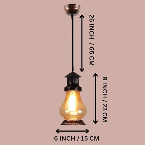 GreyWings Cherry Hanging Pendant Light for Home, Vintage Ceiling Lamp for Dining Room, Living, Bedroom, Metal & Glass Indoor Light Fixture, Pack of 1 - Image 3
