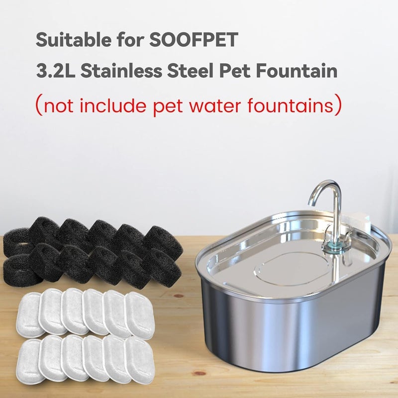 Fejytor 24PCS Cat Water Fountain Filters, Cat Fountain Filter Replacement for 108oz/3.2L & 67oz/2L Stainless Steel Cat Water Fountain, Pet Fountain Activated Carbon Replaced Filter(12Filter+12Sponge) - Image 5
