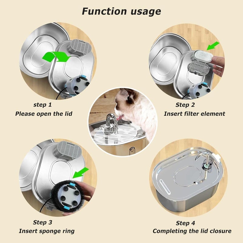 Fejytor 24PCS Cat Water Fountain Filters, Cat Fountain Filter Replacement for 108oz/3.2L & 67oz/2L Stainless Steel Cat Water Fountain, Pet Fountain Activated Carbon Replaced Filter(12Filter+12Sponge) - Image 4