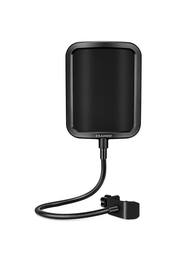 Aokeo Professional Microphone Metal Pop Filter Mask Shield For Blue Yeti,HyperX QuadCast and Any Other Microphone,Mic Wind Pop Screen With a Flexible 360° Gooseneck Clip Stabilizing Arm - Image 1