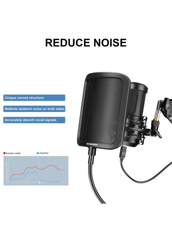 Aokeo Professional Microphone Metal Pop Filter Mask Shield For Blue Yeti,HyperX QuadCast and Any Other Microphone,Mic Wind Pop Screen With a Flexible 360° Gooseneck Clip Stabilizing Arm - Image 4