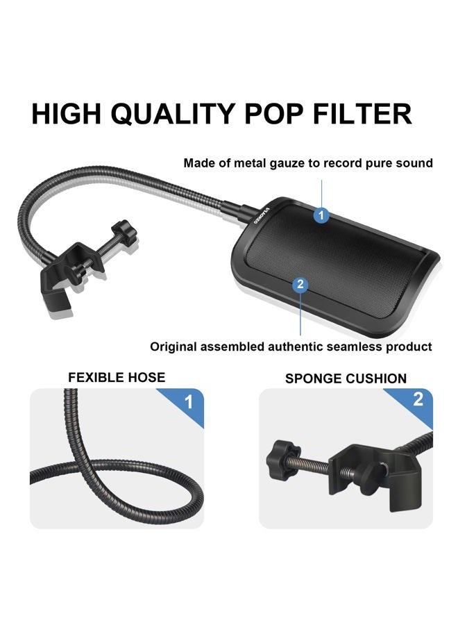 Aokeo Professional Microphone Metal Pop Filter Mask Shield For Blue Yeti,HyperX QuadCast and Any Other Microphone,Mic Wind Pop Screen With a Flexible 360° Gooseneck Clip Stabilizing Arm - Image 3