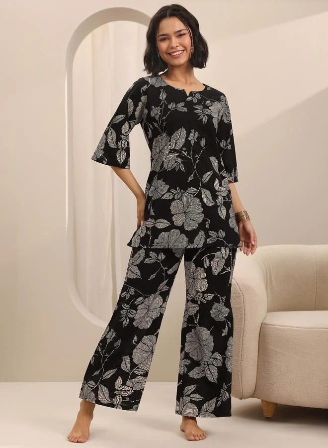 Libas Black Printed Cotton Pyjama Set