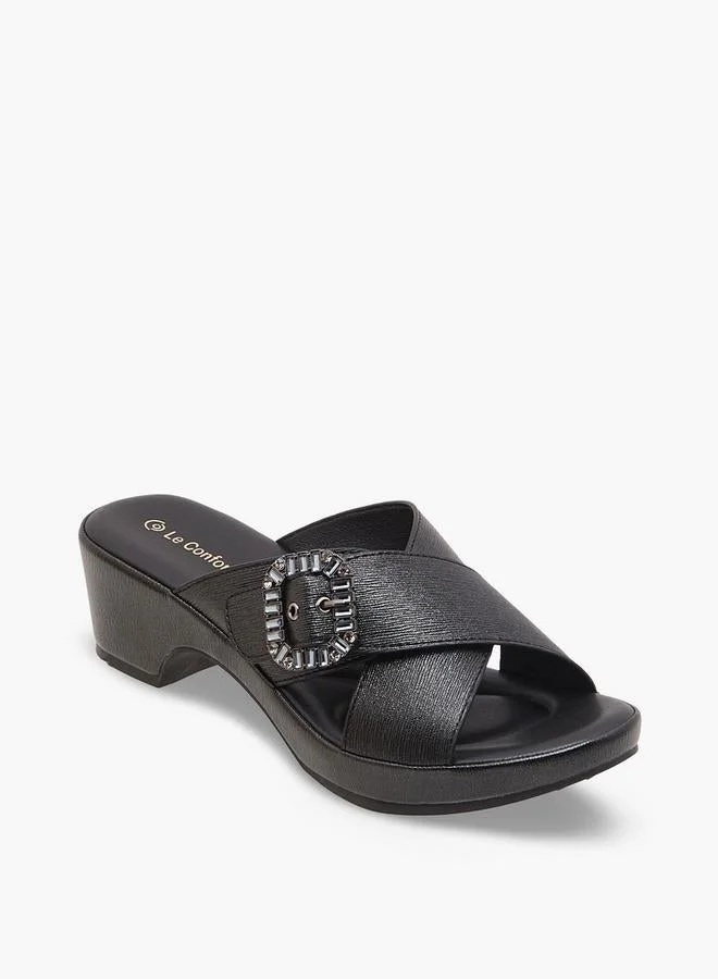 لو كونفورت Women Block Heel Cross Strap Sandals Ramadan Collections