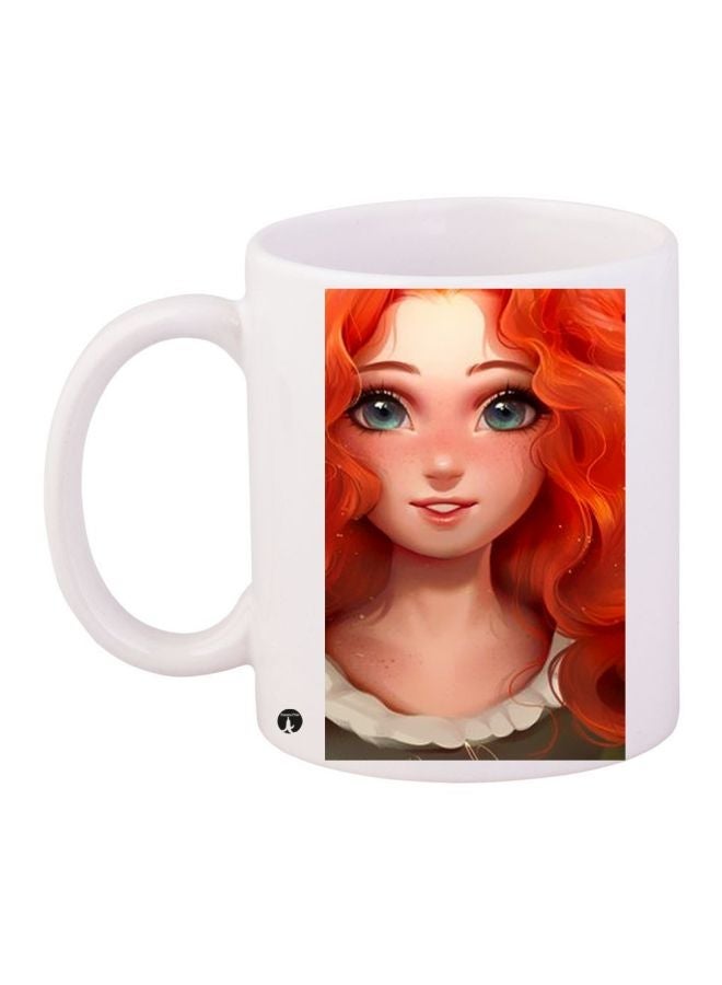 RYN Girl Printed Coffee Mug White/Beige/Green 11ounce