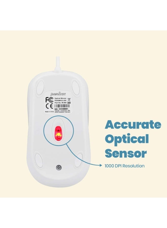 بيريكس فأرة Perixx PERIMICE-209 P، سلكية، بصرية، بمنفذ PS2، مزودة بعجلة تمرير ودقة 1000 نقطة في البوصة، لون أبيض - Image 2