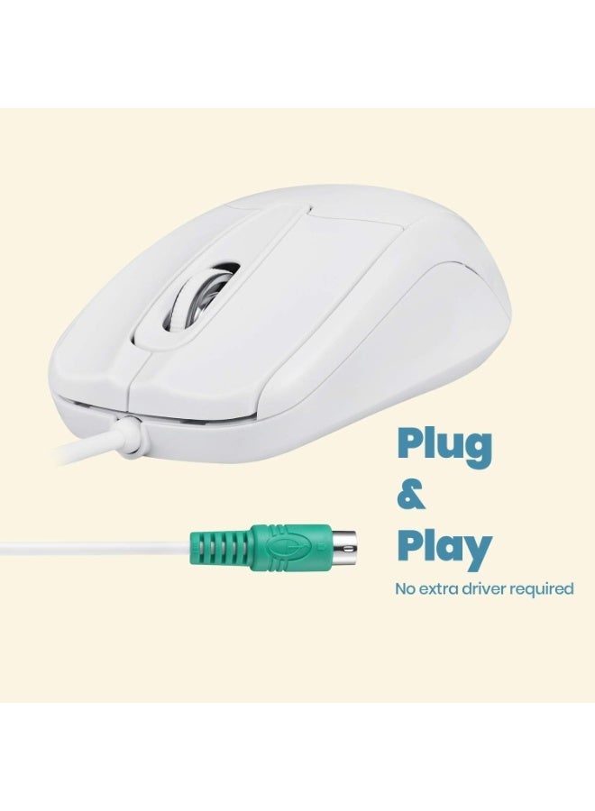 بيريكس فأرة Perixx PERIMICE-209 P، سلكية، بصرية، بمنفذ PS2، مزودة بعجلة تمرير ودقة 1000 نقطة في البوصة، لون أبيض - Image 3