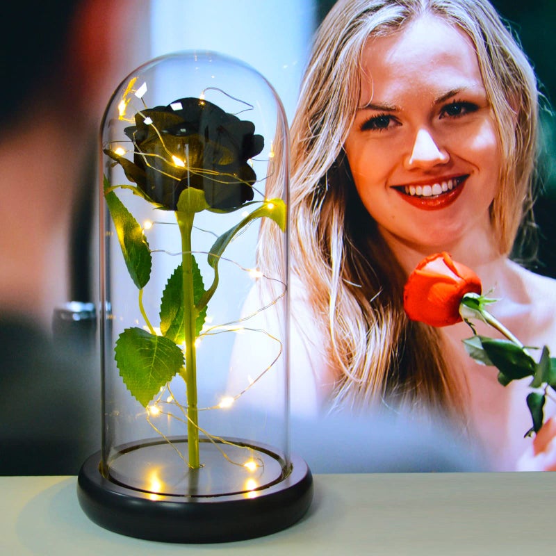 QUELIEN Black Roses Gifts for Her Birthday Gift for Women Artificial Flower Lasts in A Glass Dome  Unique Gifts is for Mothers Day Christmas Anniversary(Black) - Image 5