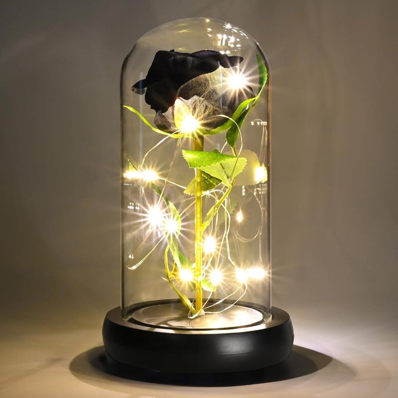 QUELIEN Black Roses Gifts for Her Birthday Gift for Women Artificial Flower Lasts in A Glass Dome  Unique Gifts is for Mothers Day Christmas Anniversary(Black) - Image 1