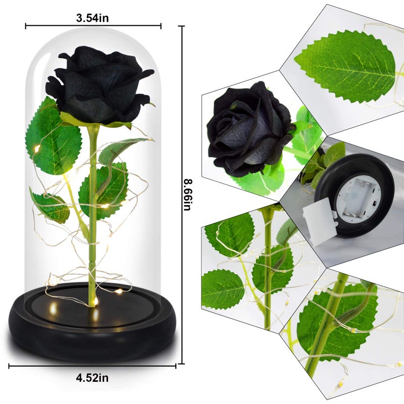 QUELIEN Black Roses Gifts for Her Birthday Gift for Women Artificial Flower Lasts in A Glass Dome  Unique Gifts is for Mothers Day Christmas Anniversary(Black) - Image 4