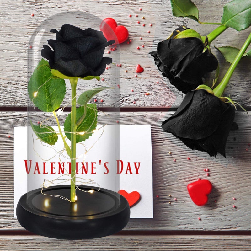 QUELIEN Black Roses Gifts for Her Birthday Gift for Women Artificial Flower Lasts in A Glass Dome  Unique Gifts is for Mothers Day Christmas Anniversary(Black) - Image 2