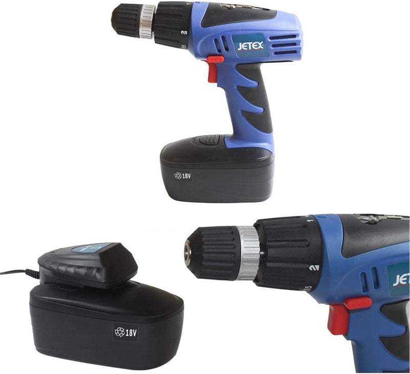 JETEX Cordless Drill 2 Batteries 18V In Plastic Case - Image 3