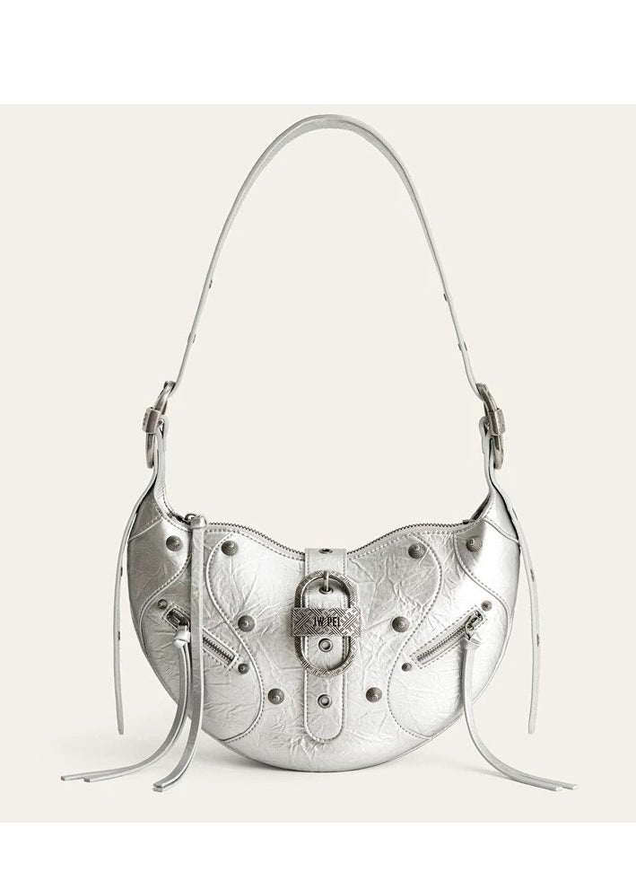 jp JW PEI  Shiny Croissant Bag Large Capacity Motorcycle Shoulder Crossbody Underarm Bag  - Image 1