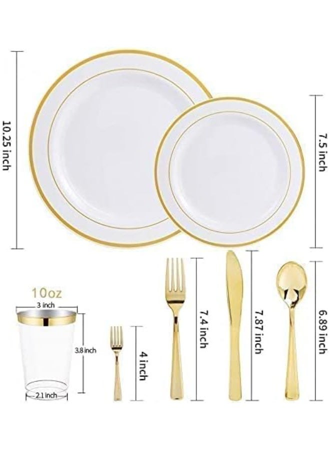 AIWANTO 175 Piece Dinnerware Set - 50 Guest Lace Design Plastic Plates, 25 Plastic Silverware, 25 Gold Cups, 25 Linen Like Gold Napkins, 25 Guest Disposable Dinnerware Set - Image 3