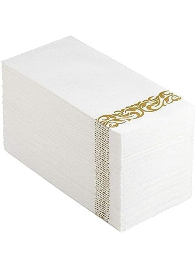 AIWANTO 175 Piece Dinnerware Set - 50 Guest Lace Design Plastic Plates, 25 Plastic Silverware, 25 Gold Cups, 25 Linen Like Gold Napkins, 25 Guest Disposable Dinnerware Set - Image 2