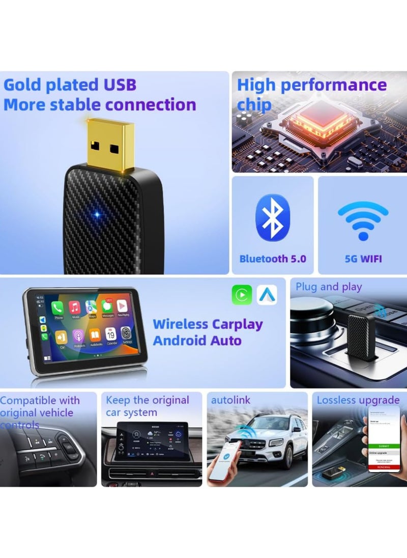 Mini 2-in-1 Wireless CarPlay Adapter | Convert OEM Wired CarPlay to Wireless | Compatible with iPhone & Android Auto | Bluetooth & 5GHz WiFi | Fast Connect & Plug-and-Play