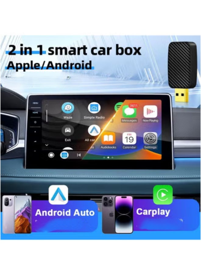 Mini 2-in-1 Wireless CarPlay Adapter | Convert OEM Wired CarPlay to Wireless | Compatible with iPhone & Android Auto | Bluetooth & 5GHz WiFi | Fast Connect & Plug-and-Play