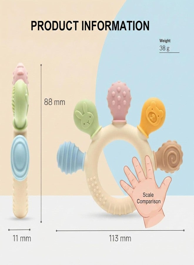 LAVENTHA Silicone & Wooden Baby Teether for 3+ Months | BPA Free Soft Teething Toy | Safe Teether for Infants | Round Shape (Half Round) - Image 3