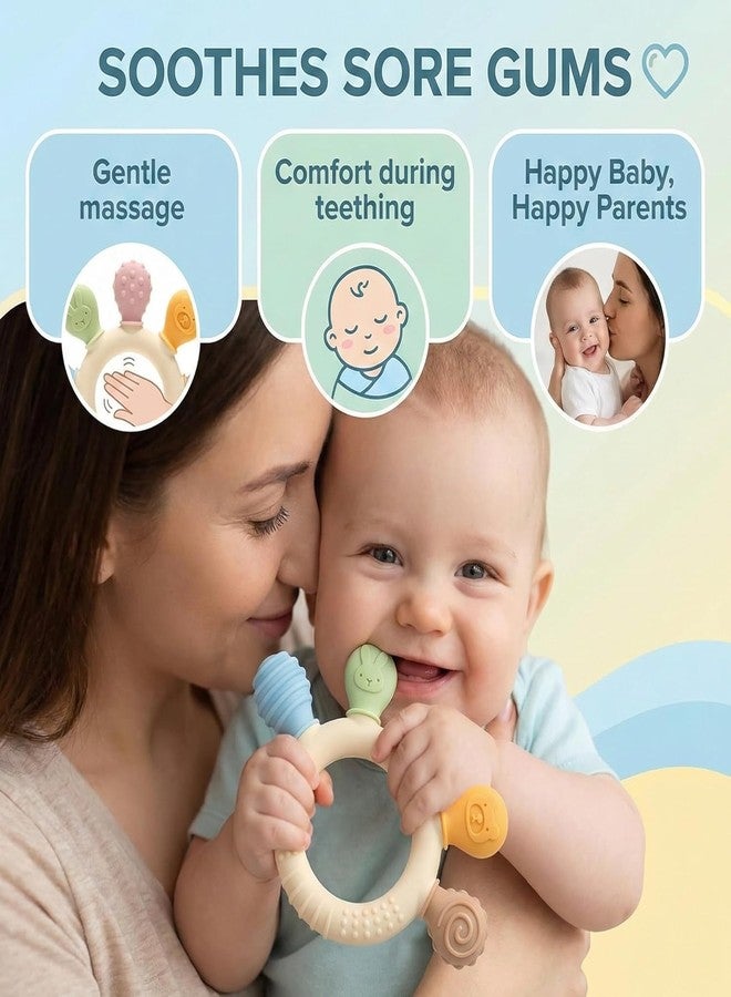 LAVENTHA Silicone & Wooden Baby Teether for 3+ Months | BPA Free Soft Teething Toy | Safe Teether for Infants | Round Shape (Half Round) - Image 5