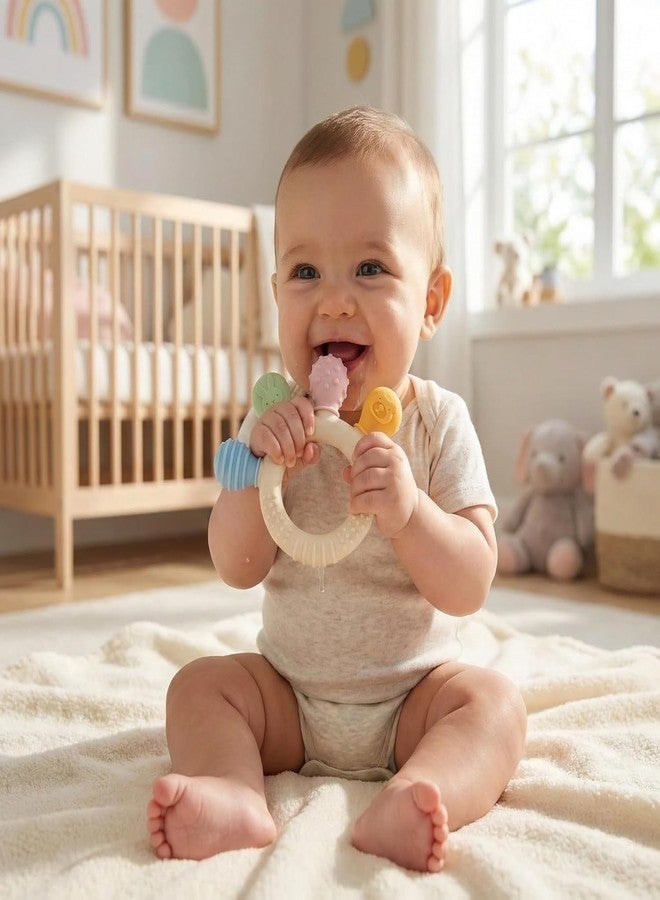 LAVENTHA Silicone & Wooden Baby Teether for 3+ Months | BPA Free Soft Teething Toy | Safe Teether for Infants | Round Shape (Half Round) - Image 2