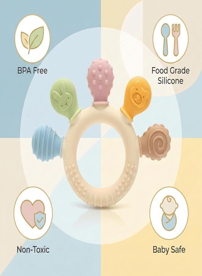 LAVENTHA Silicone & Wooden Baby Teether for 3+ Months | BPA Free Soft Teething Toy | Safe Teether for Infants | Round Shape (Half Round) - Image 4
