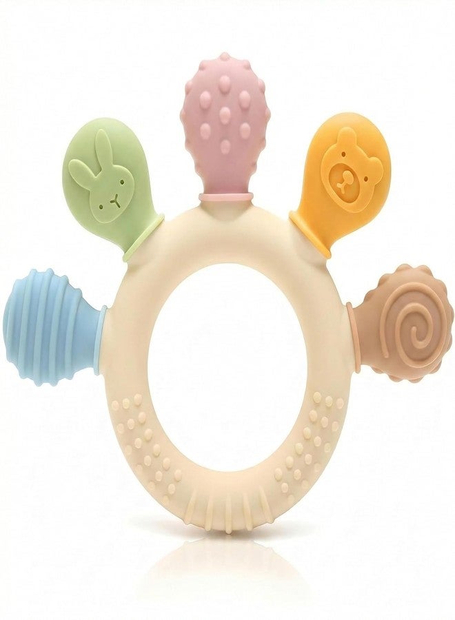 LAVENTHA Silicone & Wooden Baby Teether for 3+ Months | BPA Free Soft Teething Toy | Safe Teether for Infants | Round Shape (Half Round) - Image 1
