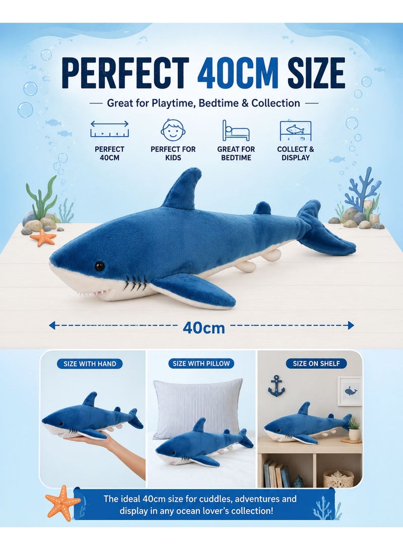 Wild Planet Blue Shark Plush Toy 40cm Realistic Ocean Shark Stuffed Animal Soft Marine Predator Plush Doll for Kids Boys Girls Ocean Animal Lovers Cuddly Educational Sea Creature Gift Bedroom Decor Collectible Toy - Image 4
