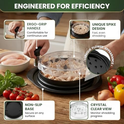 MakeMePro Chicken Shredder Tool Twist For Kitchen 10" | Manual Meat Shredder for Pulled Pork, Beef & Chicken Breast | BPA Free, Ergonomic Handle, Non-Slip Base | Desmenuzador de Pollo - Image 4