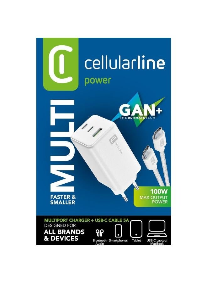 Cellularline Multi Power Nano 100W GAN Charger 3 Port With Cable C - Image 3