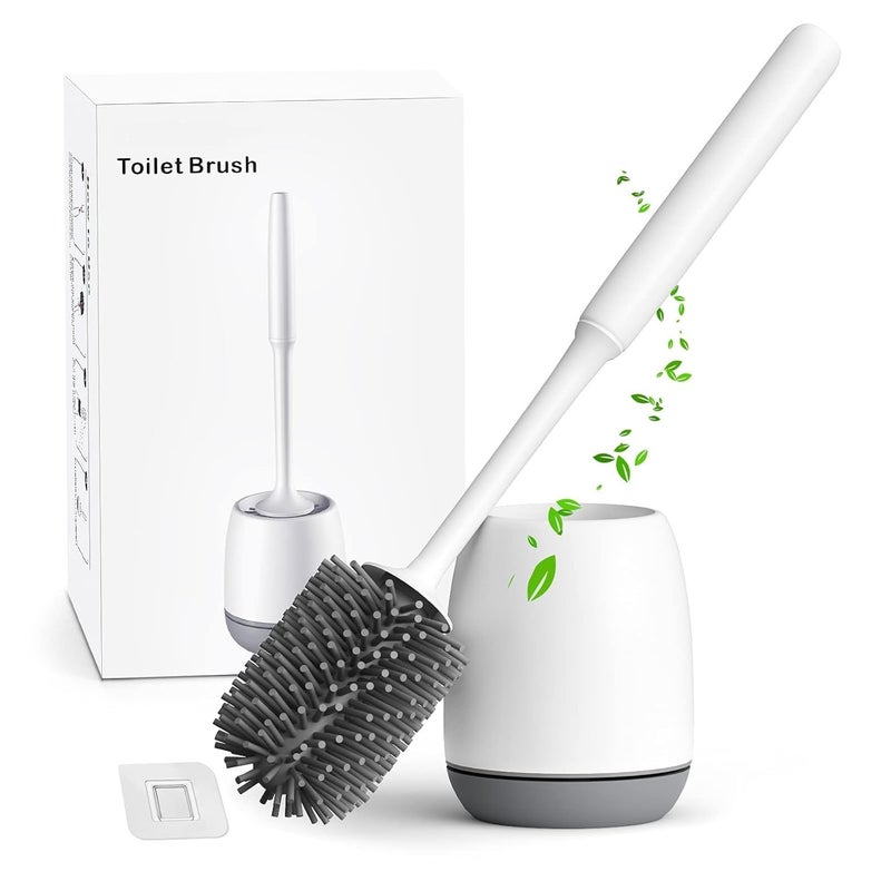 HETLESH Toilet Brush and Holder Set for Bathroom, Flexible Toilet Cleaning Bowl Brush Head with Silicone Bristles, Compact Size for Storage and Organization, Grey - Image 1
