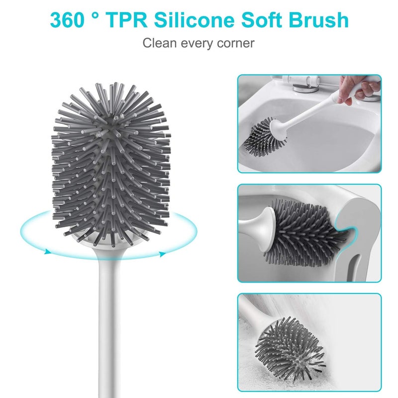 HETLESH Toilet Brush and Holder Set for Bathroom, Flexible Toilet Cleaning Bowl Brush Head with Silicone Bristles, Compact Size for Storage and Organization, Grey - Image 3