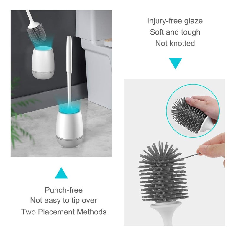HETLESH Toilet Brush and Holder Set for Bathroom, Flexible Toilet Cleaning Bowl Brush Head with Silicone Bristles, Compact Size for Storage and Organization, Grey - Image 4