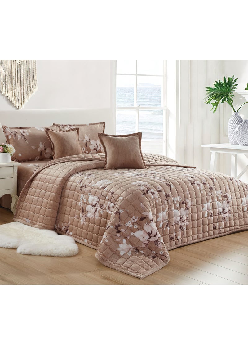 Moon 4 Pieces Velvet Comforter set for All Season Single Size 160 X 210 Cm Bedding Set Double Side Square Stitched Heavy Floral Pattern, Multi Color  - Image 1