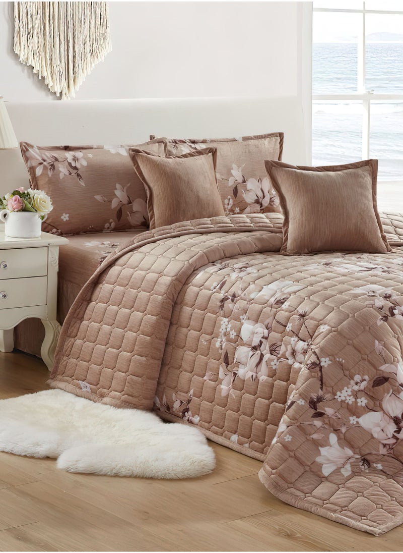 Moon 4 Pieces Velvet Comforter set for All Season Single Size 160 X 210 Cm Bedding Set Double Side Square Stitched Heavy Floral Pattern, Multi Color  - Image 3