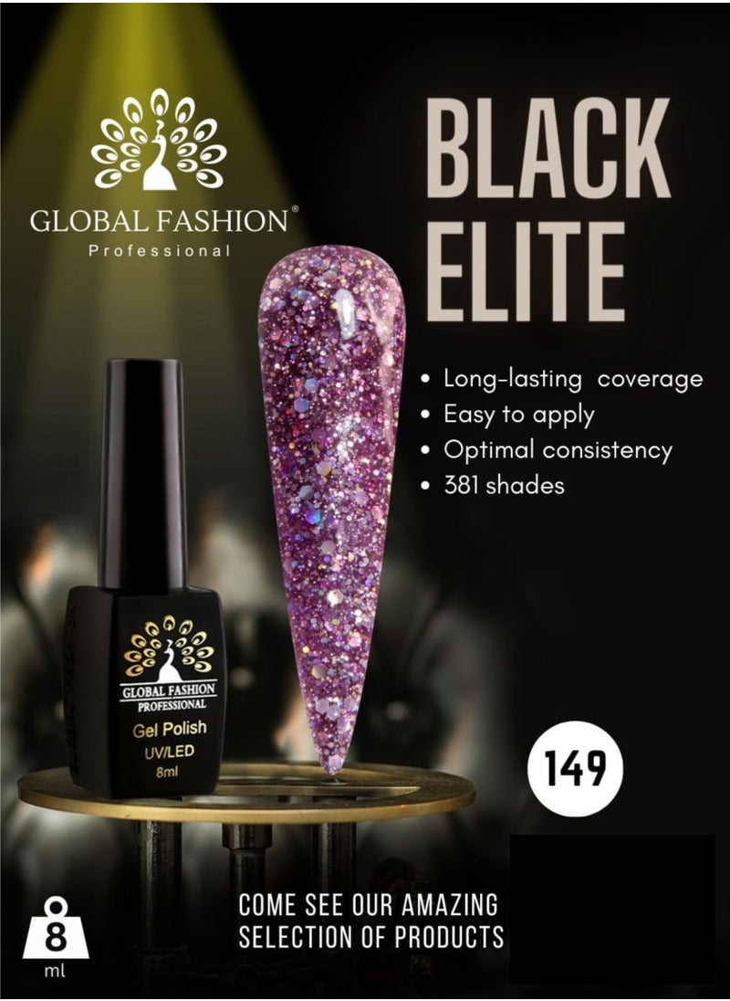 GLOBAL FASHION Global Fashion Black Elite Gel Polish | 132 Colors of Long-Lasting Elegance - 8ml | 149  - Image 2