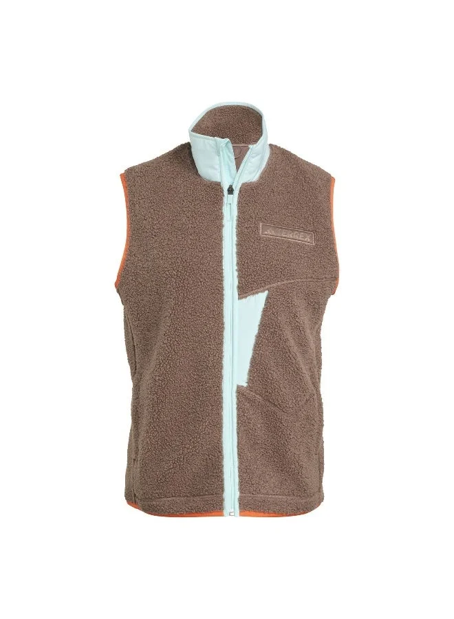 اديداس سترة نسائية من البولي فليس بسحاب كامل بلون بني