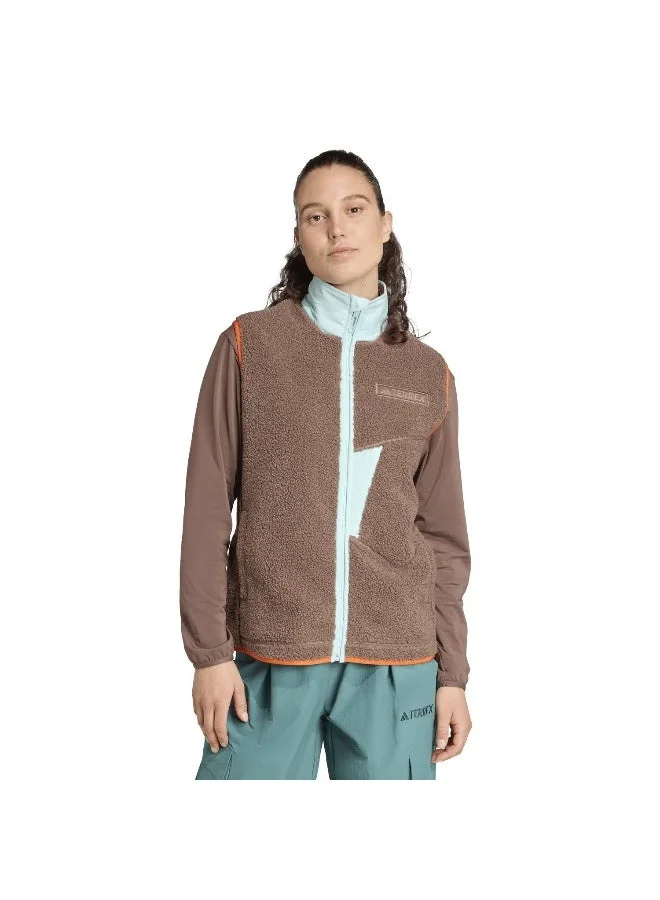 اديداس سترة نسائية من البولي فليس بسحاب كامل بلون بني