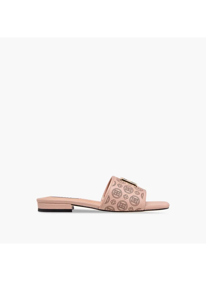 ELLE Women's Laser Cut Detail Slip-On Flat Sandals